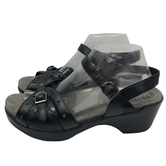 Dansko Sissy Sandals Sz 41 10.5 - 11 Leather Strappy Heel Buckle Platform Shoes - Picture 3 of 11